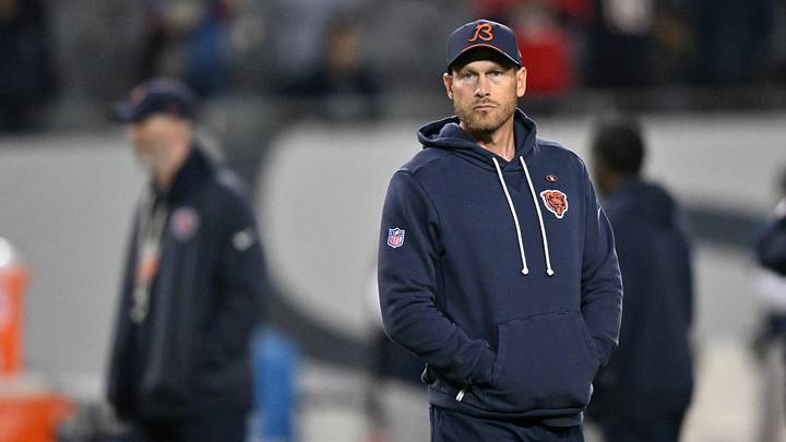 Oct 22, 2026; Chicago, Illinois, USA;  Chicago Bears head coach Ben Johnson looks on prior to the game against the New England Patriots at Soldier Field.  Mandatory Credit: Patrick Gorski-Imagn Images