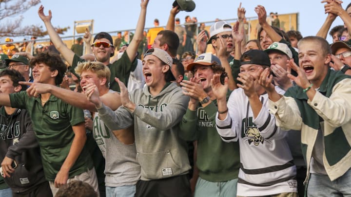 Sep 6, 2025; Athens, Ohio, USA; Ohio Bobcats fans celebrate after defeating the West Virginia Mountaineers at Peden Stadium. Mandatory Credit: Ben Queen-Imagn Images Sep 6, 2025; Athens, Ohio, USA; Ohio Bobcats fans celebrate after defeating the West Virginia Mountaineers at Peden Stadium. Mandatory Credit: Ben Queen-Imagn Images
