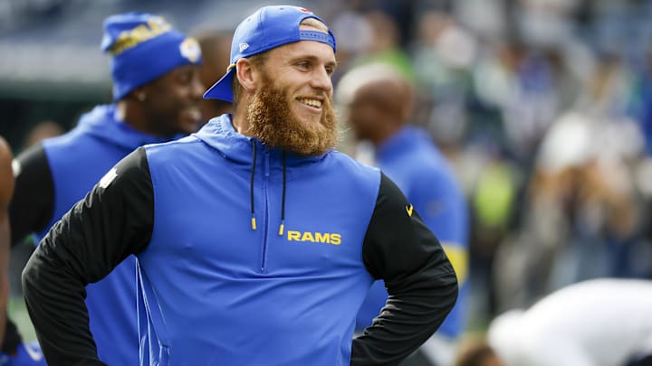 Los Angeles Rams wide receiver Cooper Kupp participates in pregame warmups against the Seattle Seahawks at Lumen Field. Los Angeles Rams wide receiver Cooper Kupp participates in pregame warmups against the Seattle Seahawks at Lumen Field.