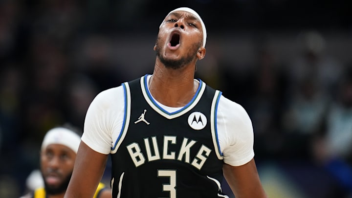 Milwaukee Bucks center Myles Turner (3) in a game against the Indiana Pacers. Milwaukee Bucks center Myles Turner (3) in a game against the Indiana Pacers.