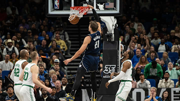 Nov 24, 2023; Orlando, Florida, USA; Orlando Magic forward Moritz Wagner (21) dunks the ball against