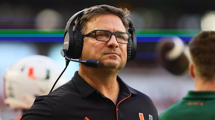 Miami Hurricanes offensive coordinator Shannon Dawson looks on from the sideline against the Florida A&M Rattlers during the first quarter at Hard Rock Stadium. 