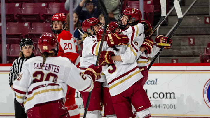 Boston College's women's hockey has plenty to celebrate with one of their teammates this week. Boston College's women's hockey has plenty to celebrate with one of their teammates this week.