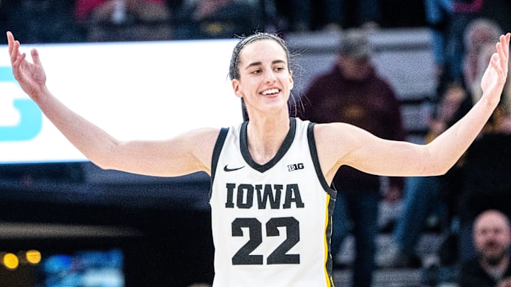 Iowa guard Caitlin Clark (22) reacts