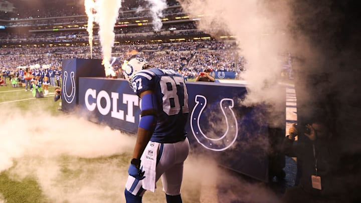 Indianapolis Colts wide receiver Reggie Wayne moved past former teammate Peyton Manning for the most games played (209) in franchise history and the most wins (142) in franchise history. Indianapolis hosted Houston at Lucas Oil Stadium Sunday, December 14, 2014.
07 Colts14 Fen Indianapolis Colts wide receiver Reggie Wayne moved past former teammate Peyton Manning for the most games played (209) in franchise history and the most wins (142) in franchise history. Indianapolis hosted Houston at Lucas Oil Stadium Sunday, December 14, 2014.
07 Colts14 Fen