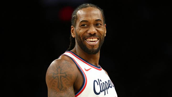 Feb 1, 2026; Phoenix, Arizona, USA; Los Angeles Clippers forward Kawhi Leonard (2) smiles against the Phoenix Suns in the second half at Mortgage Matchup Center. Mandatory Credit: Mark J. Rebilas-Imagn Images