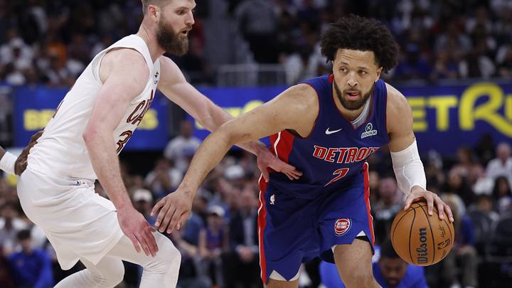 Detroit Pistons guard Cade Cunningham dribbles the basketball.