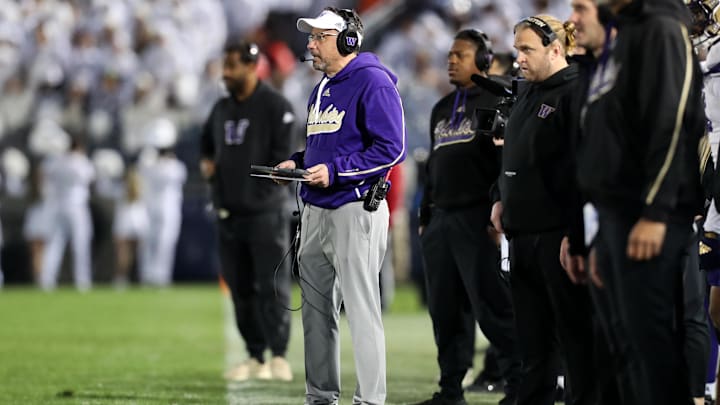 Huskies coach Jedd Fisch looks on from the sideline during the second quarter against the Penn State Nittany Lions.