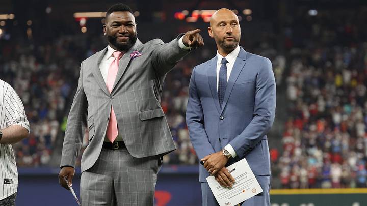 Jul 16, 2024; Arlington, Texas, USA; Former MLB players David Ortiz and Derek Jeter look on after the sixth inning during the 2024 MLB All-Star game at Globe Life Field. Mandatory Credit: Kevin Jairaj-Imagn Images Jul 16, 2024; Arlington, Texas, USA; Former MLB players David Ortiz and Derek Jeter look on after the sixth inning during the 2024 MLB All-Star game at Globe Life Field. Mandatory Credit: Kevin Jairaj-Imagn Images