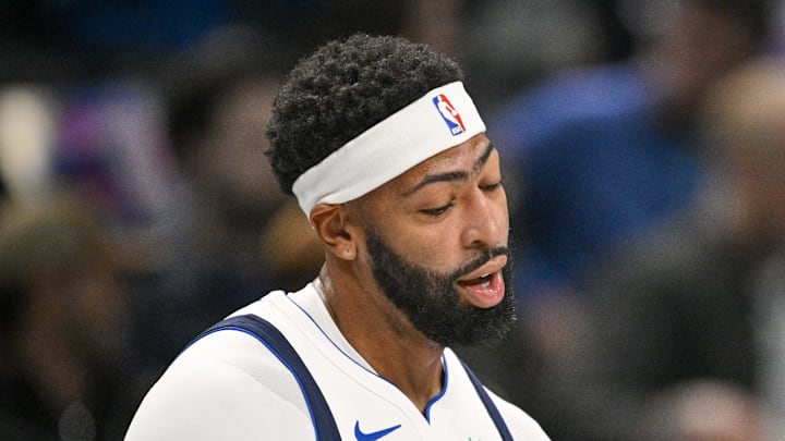Oct 29, 2025; Dallas, Texas, USA; Dallas Mavericks forward Anthony Davis (3) exchanges words with Dallas Mavericks head coach Jason Kidd as Davis walks off the court during the first quarter at the American Airlines Center. Mandatory Credit: Jerome Miron-Imagn Images