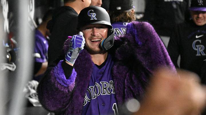 Sep 26, 2026; Chicago, Illinois, USA; Colorado Rockies catcher Hunter Goodman (15) celebrates in the dugout after hitting a home run during the third inning against the Chicago White Sox at Rate Field. Mandatory Credit: Matt Marton-Imagn Images Sep 26, 2026; Chicago, Illinois, USA; Colorado Rockies catcher Hunter Goodman (15) celebrates in the dugout after hitting a home run during the third inning against the Chicago White Sox at Rate Field. Mandatory Credit: Matt Marton-Imagn Images