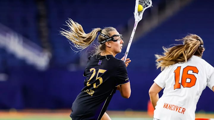 Northwestern Wildcats Lacrosse Star Madison Taylor in a game against Syracuse on February 25, 2025.