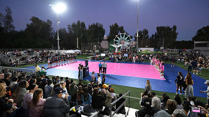 An overview of Saturday's truly original girls volleyball match at Campbell Hall's football field as the Vikings host Sierra Canyon on Homecoming. 