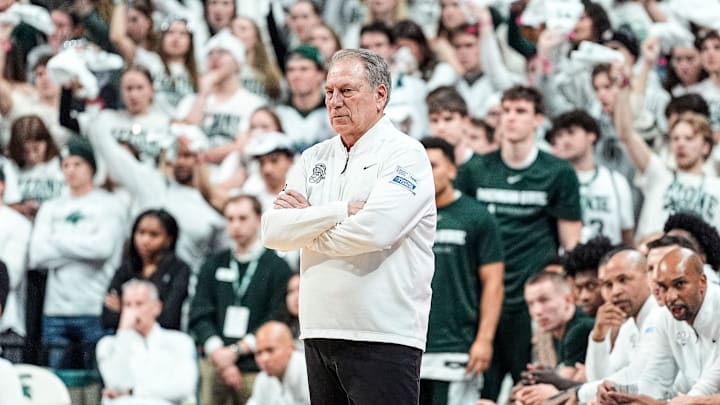 Michigan State head coach Tom Izzo watches a play against Michigan during the second half at Breslin Center in East Lansing on Friday, Jan. 30, 2026. Michigan State head coach Tom Izzo watches a play against Michigan during the second half at Breslin Center in East Lansing on Friday, Jan. 30, 2026.