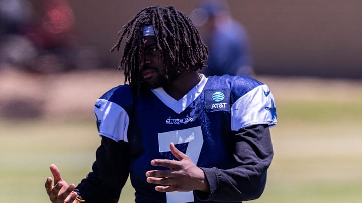 Dallas Cowboys cornerback Trevon Diggs during training camp at River Ridge Playing Fields in Oxnard, California. Dallas Cowboys cornerback Trevon Diggs during training camp at River Ridge Playing Fields in Oxnard, California.
