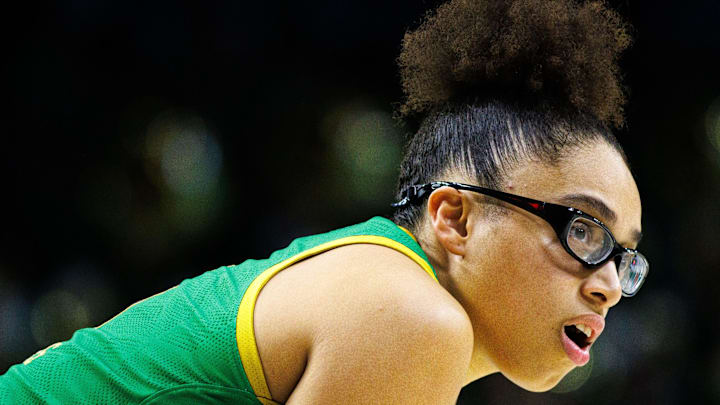 Notre Dame guard Olivia Miles (5) waits for the start of play after a timeout during a NCAA women's basketball game between No. 8 Notre Dame and No. 2 UConn at Purcell Pavilion on Thursday, Dec. 12, 2024, in South Bend.