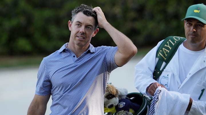 Apr 11, 2026: Rory McIlroy reacts after a putt on the 13th green the Masters Tournament at Augusta National Golf Club.