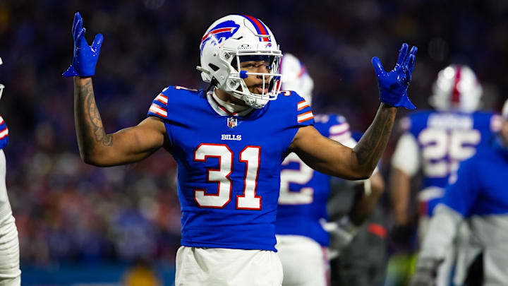 Jan 21, 2024; Orchard Park, New York, USA; Buffalo Bills cornerback Rasul Douglas (31) reacts against the Kansas City Chiefs in the 2024 AFC divisional round game at Highmark Stadium. Mandatory Credit: Mark J. Rebilas-Imagn Images Jan 21, 2024; Orchard Park, New York, USA; Buffalo Bills cornerback Rasul Douglas (31) reacts against the Kansas City Chiefs in the 2024 AFC divisional round game at Highmark Stadium. Mandatory Credit: Mark J. Rebilas-Imagn Images