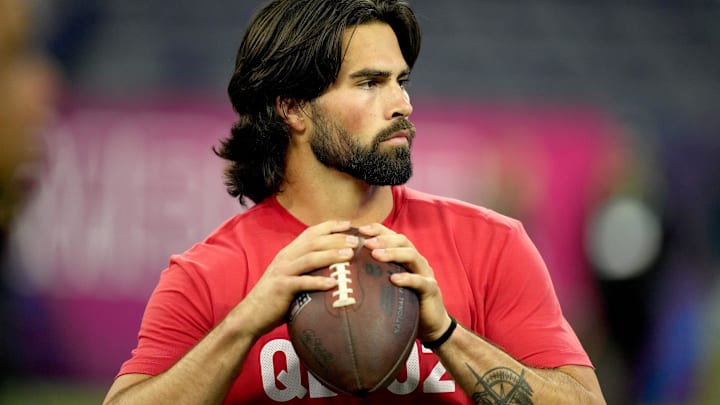 Notre Dame quarterback Sam Hartman (QB02) during the 2024 NFL Combine