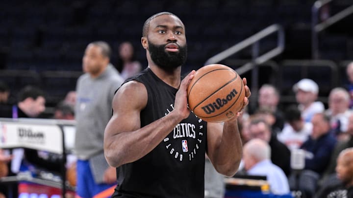 Brown warms up before a game. 