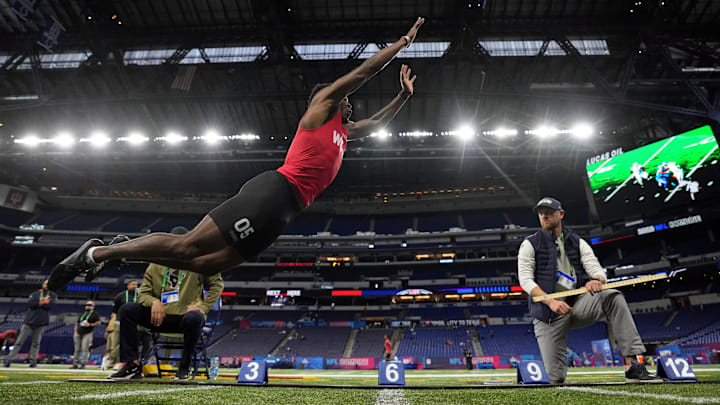 Mar 4, 2023; Indianapolis, IN, USA; South Carolina wide receiver Jalen Brooks (WO05) participates in