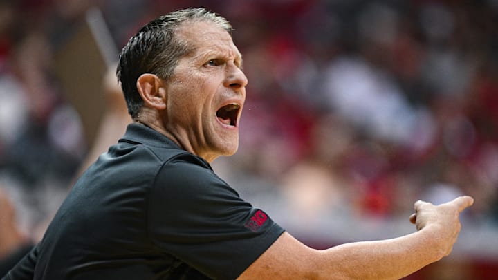Jan 8, 2025; Bloomington, Indiana, USA; USC Trojans head coach Eric Musselman reacts to a play during the second half against the Indiana Hoosiers at Simon Skjodt Assembly Hall. Mandatory Credit: Robert Goddin-Imagn Images Jan 8, 2025; Bloomington, Indiana, USA; USC Trojans head coach Eric Musselman reacts to a play during the second half against the Indiana Hoosiers at Simon Skjodt Assembly Hall. Mandatory Credit: Robert Goddin-Imagn Images