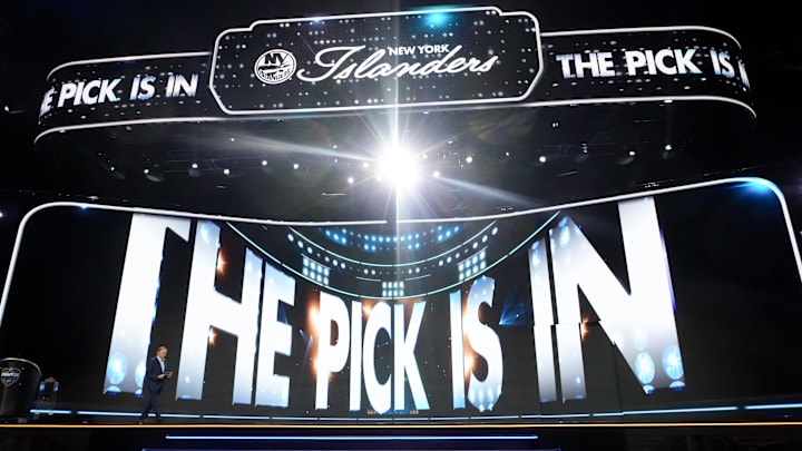 Jun 27, 2025; Los Angeles, California, USA; NHL Commissioner Gary Bettman walks onto the stage to announce the first overall pick by the New York Islanders in the first round of the 2025 NHL Draft at Peacock Theater. Mandatory Credit: Kirby Lee-Imagn Images