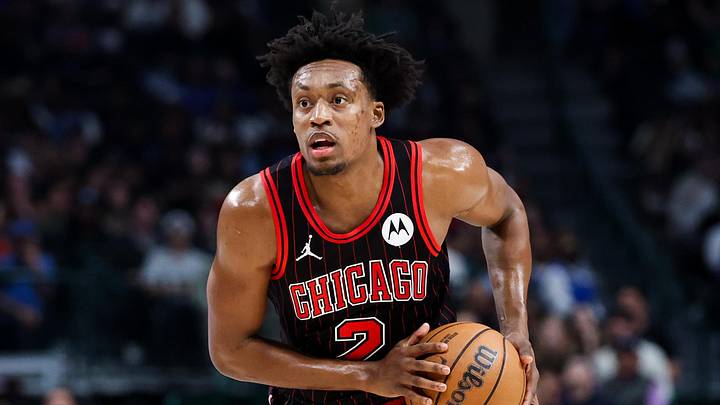 Apr 12, 2026; Dallas, Texas, USA;  Chicago Bulls guard Collin Sexton (2) controls the ball against the Dallas Mavericks during the first half at American Airlines Center. Mandatory Credit: Kevin Jairaj-Imagn Images