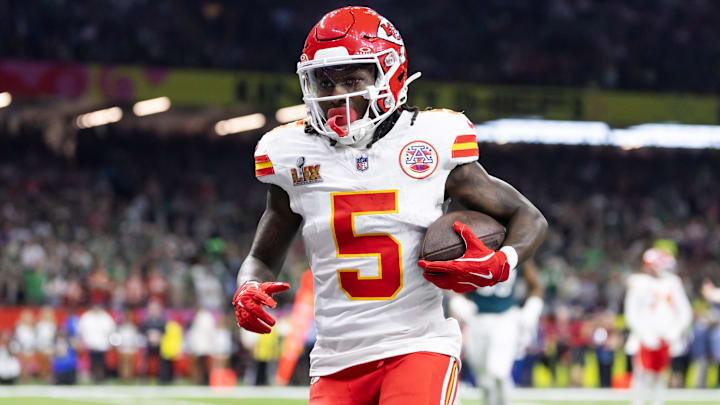 Kansas City Chiefs wide receiver Marquise Brown (5) against the Philadelphia Eagles in Super Bowl LIX at Caesars Superdome. 