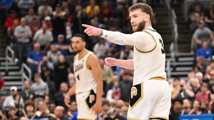 Purdue Boilermakers guard Braden Smith (3) celebrates after a play.
