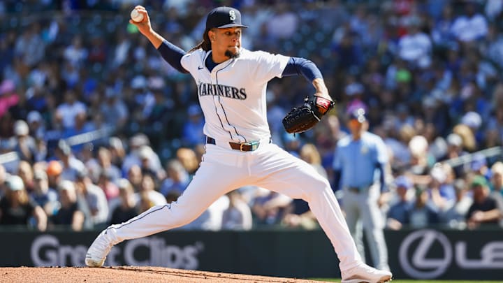 Seattle Mariners starting pitcher Luis Castillo throws during a game against the Tampa Bay Rays on Aug. 28 at T-Mobile Park.