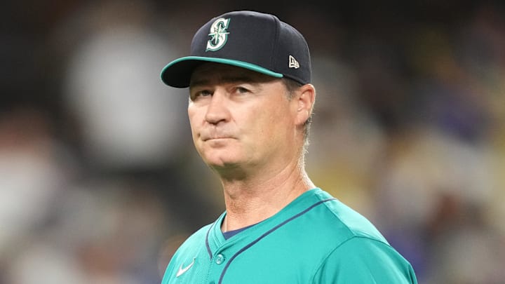 Seattle Mariners manager Scott Servais reacts during the game against the Los Angeles Dodgers at Dodger Stadium on Aug 21.
