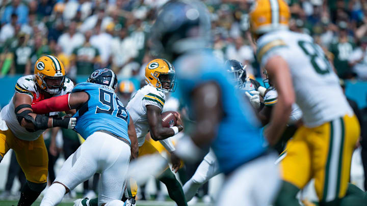 Green Bay Packers quarterback Malik Willis (2) runs against the Tennessee Titans on Sunday in Nashville.