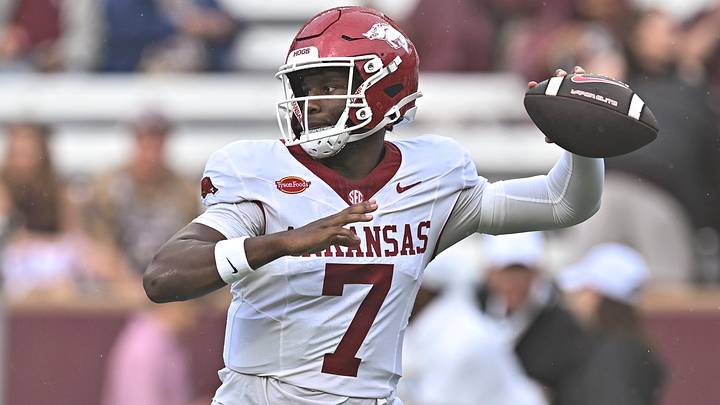 Oct 3, 2026; College Station, Texas, USA; Arkansas Razorbacks quarterback KJ Jackson (7) warms up prior to the game against the Texas A&M Aggies at Kyle Field. Mandatory Credit: Maria Lysaker-Imagn Images Oct 3, 2026; College Station, Texas, USA; Arkansas Razorbacks quarterback KJ Jackson (7) warms up prior to the game against the Texas A&M Aggies at Kyle Field. Mandatory Credit: Maria Lysaker-Imagn Images