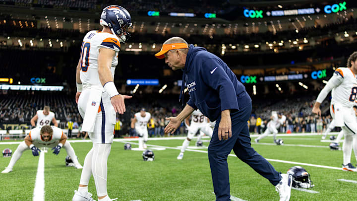 Denver Broncos QB Bo Nix, head coach Sean Payton