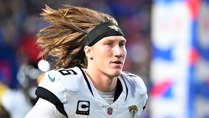 Sep 23, 2024; Orchard Park, New York, USA; Jacksonville Jaguars quarterback Trevor Lawrence (16) enters the field before a game against the Buffalo Bills at Highmark Stadium. Mandatory Credit: Mark Konezny-Imagn Images Sep 23, 2024; Orchard Park, New York, USA; Jacksonville Jaguars quarterback Trevor Lawrence (16) enters the field before a game against the Buffalo Bills at Highmark Stadium. Mandatory Credit: Mark Konezny-Imagn Images
