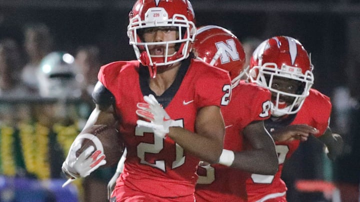 The North Fort Myers Red Knights hosted the Fort Myers Green Wave during a district matchup Friday night September 27, 2024. North Fort Myers won the game with a final score 33-30.