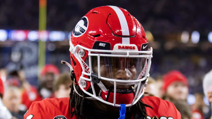 Jan 9, 2023; Inglewood, CA, USA; Georgia Bulldogs defensive back David Daniel-Sisavanh (14) against the TCU Horned Frogs during the CFP national championship game at SoFi Stadium. Mandatory Credit: Mark J. Rebilas-USA TODAY Sports
