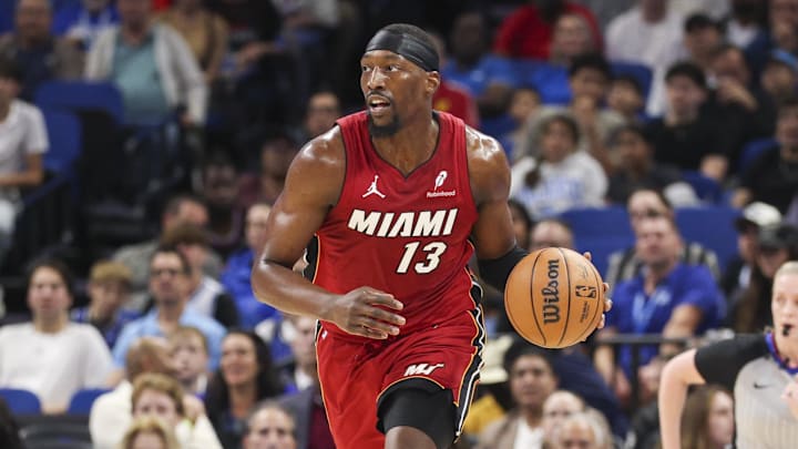 Dec 5, 2025; Orlando, Florida, USA; Miami Heat center Bam Adebayo (13) controls the ball against the Orlando Magic in the first quarter at Kia Center. Mandatory Credit: Nathan Ray Seebeck-Imagn Images Dec 5, 2025; Orlando, Florida, USA; Miami Heat center Bam Adebayo (13) controls the ball against the Orlando Magic in the first quarter at Kia Center. Mandatory Credit: Nathan Ray Seebeck-Imagn Images