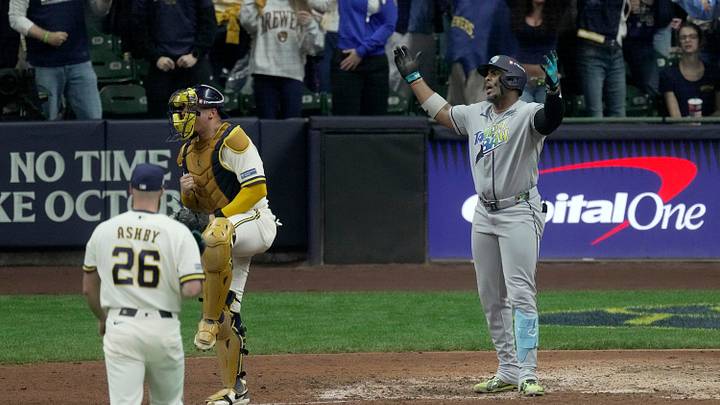 Tampa Bay Rays designated hitter Yandy Díaz (2) reacts after the final out during the ninth inning during Game 2 of the World Series against the Milwaukee Brewers at American Family Field on Oct 24, 2026. Tampa Bay Rays designated hitter Yandy Díaz (2) reacts after the final out during the ninth inning during Game 2 of the World Series against the Milwaukee Brewers at American Family Field on Oct 24, 2026.
