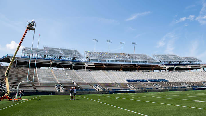 Construction work continues at Penn State football's Beaver Stadium. Construction work continues at Penn State football's Beaver Stadium.