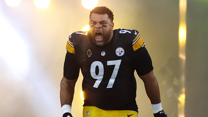 Nov 30, 2025; Pittsburgh, Pennsylvania, USA;  Pittsburgh Steelers defensive tackle Cameron Heyward (97) takes the field before the game against the Buffalo Bills at Acrisure Stadium. Mandatory Credit: Charles LeClaire-Imagn Images