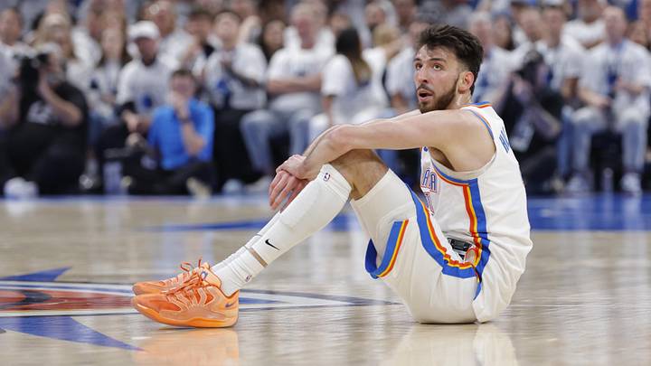 May 26, 2026; Oklahoma City, Oklahoma, USA; Oklahoma City Thunder center Chet Holmgren (7) reacts after a play during the third quarter against the San Antonio Spurs in game five of the western conference finals for the 2026 NBA playoffs at Paycom Center. Mandatory Credit: Alonzo Adams-Imagn Images May 26, 2026; Oklahoma City, Oklahoma, USA; Oklahoma City Thunder center Chet Holmgren (7) reacts after a play during the third quarter against the San Antonio Spurs in game five of the western conference finals for the 2026 NBA playoffs at Paycom Center. Mandatory Credit: Alonzo Adams-Imagn Images