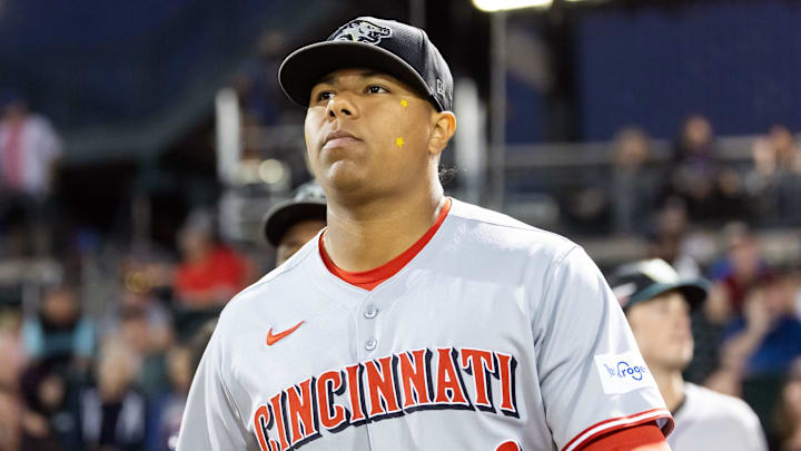 Nov 9, 2025; Mesa, AZ, USA; Cincinnati Reds catcher Alfredo Duno during the Arizona Fall League Fall Stars Game at Sloan Park. Mandatory Credit: Mark J. Rebilas-Imagn Images