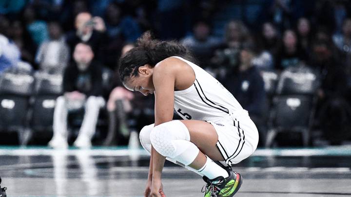 Golden State Valkyries forward Kayla Thornton (5) before the opening tip against the New York Liberty at Barclays Center. 