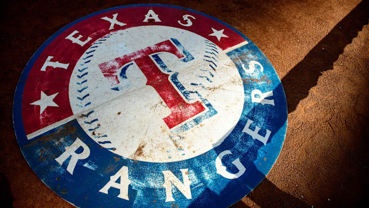 Sep 5, 2014; Arlington, TX, USA; A view of the Texas Rangers logo before the game between the Rangers and the Seattle Mariners at Globe Life Park in Arlington. Mandatory Credit: Jerome Miron-Imagn Images Sep 5, 2014; Arlington, TX, USA; A view of the Texas Rangers logo before the game between the Rangers and the Seattle Mariners at Globe Life Park in Arlington. Mandatory Credit: Jerome Miron-Imagn Images