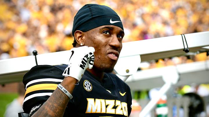 Oct 11, 2024; Missouri Tigers cornerback Nick DeLoach Jr. (24) prepares for the fourth quarter against the Alabama Crimson Tide at Faurot Field at Memorial Stadium. Oct 11, 2024; Missouri Tigers cornerback Nick DeLoach Jr. (24) prepares for the fourth quarter against the Alabama Crimson Tide at Faurot Field at Memorial Stadium.