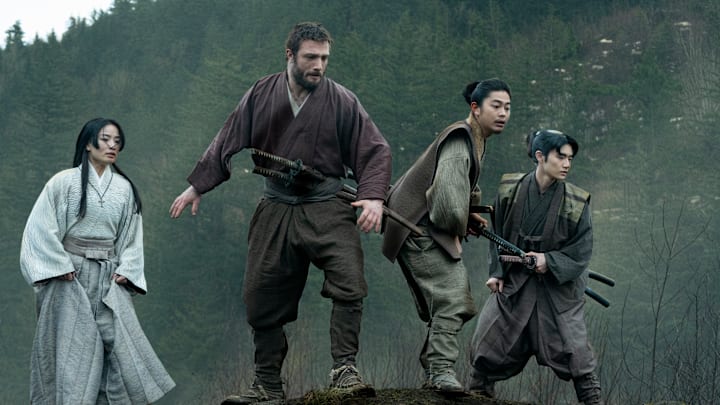 “SHOGUN” -- "Broken to the Fist" -- Episode 5 (Airs March 19) Pictured (L-R): Anna Sawai as Toda Mariko, Cosmo Jarvis as John Blackthorne, Yuki Kura as Yoshii Nagakado, Jodai Suzuki as Toranaga’s Brown Kosho. CR: Katie Yu/FX