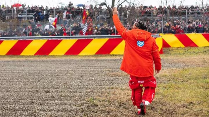 Lewis Hamilton with the Tifosi