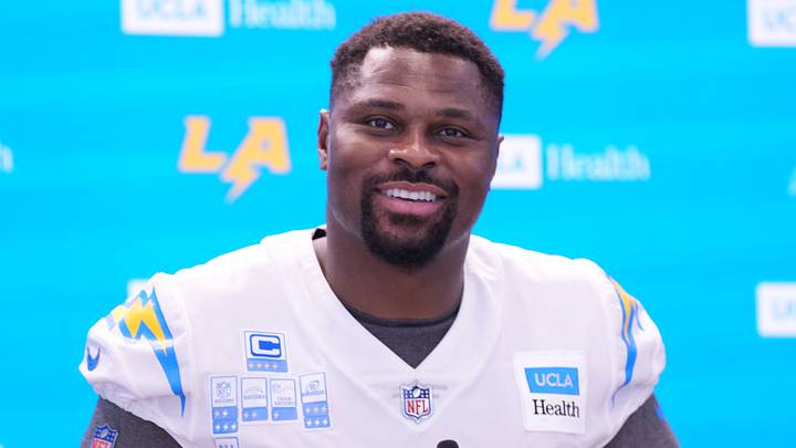 Los Angeles Chargers linebacker Khalil Mack at a press conference Los Angeles Chargers linebacker Khalil Mack at a press conference